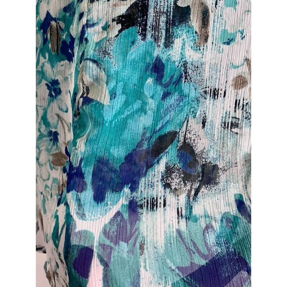 Christopher Banks Top Women L Blue Floral Sheer Western Boho Summer Office 80s - Picture 6 of 11